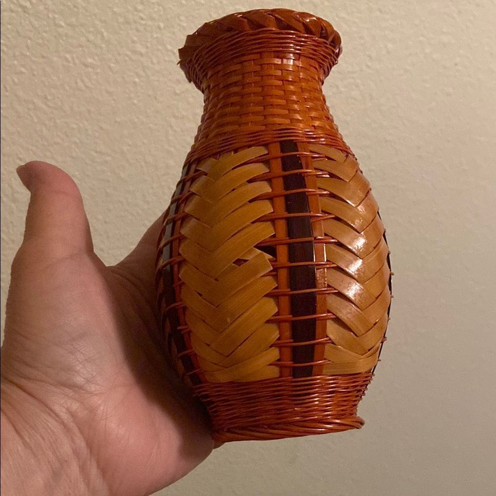Handcrafted Woven Vase - Brown and Tan Vintage